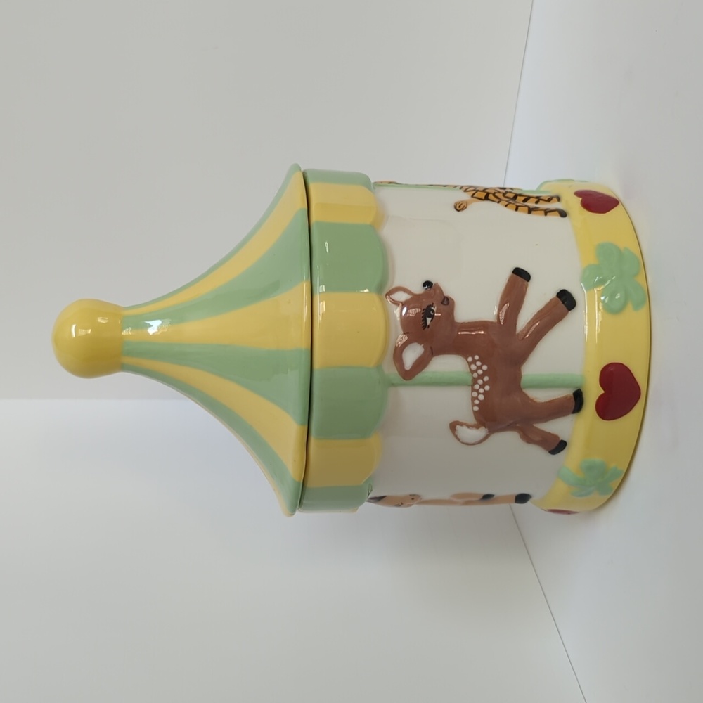 Vintage Ceramic lidded carousel-themed jar (1960s)